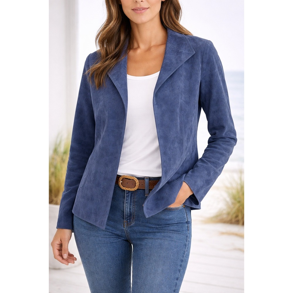 Peck & Peck Weekend Suede Jacket Womens XL Navy Open Front Soft‎ Jacket